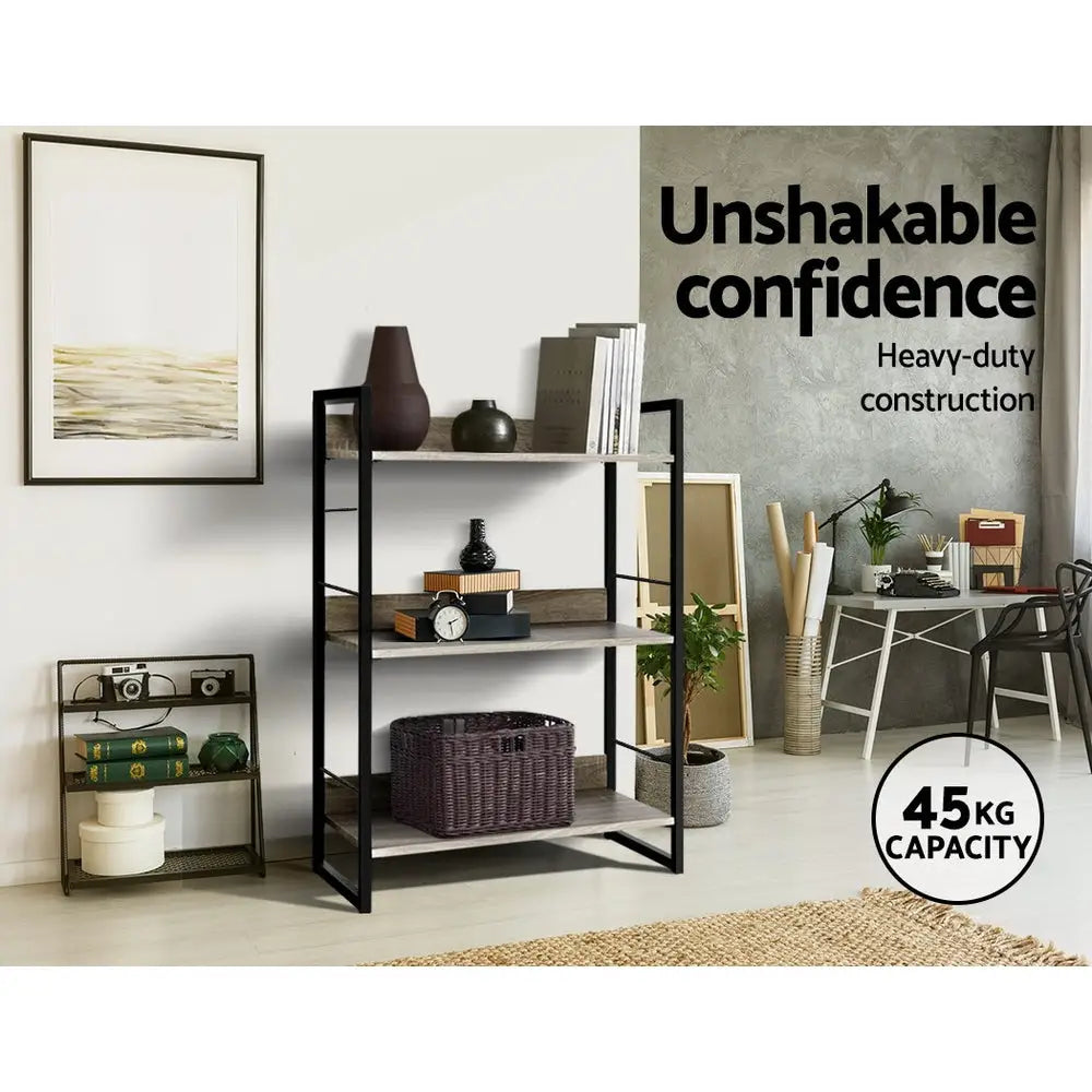 Artiss Bookshelf 3 Tiers - NOE Black and Oak - Furniture > Office