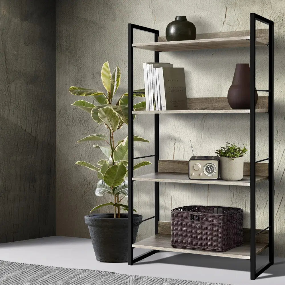 Artiss Bookshelf 4 Tiers - NOE Black and Oak - Furniture > Office