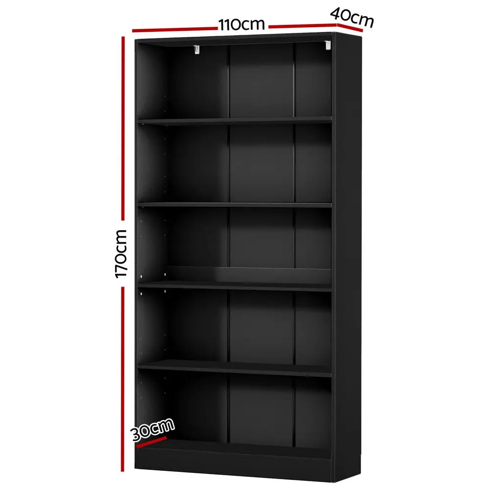 Artiss Bookshelf 5 Tiers ANTON Black - Furniture > Bedroom
