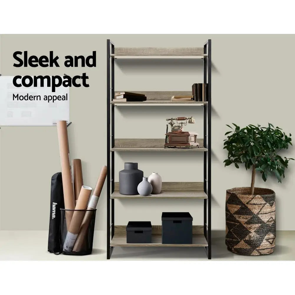 Artiss Bookshelf 5 Tiers - NOE Black and Oak - Furniture > Office