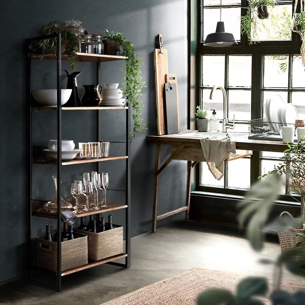Artiss Bookshelf 5 Tiers - NOE Black and Oak - Furniture > Office
