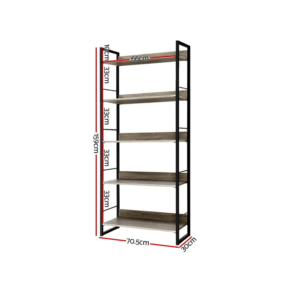 Artiss Bookshelf 5 Tiers - NOE Black and Oak - Furniture > Office