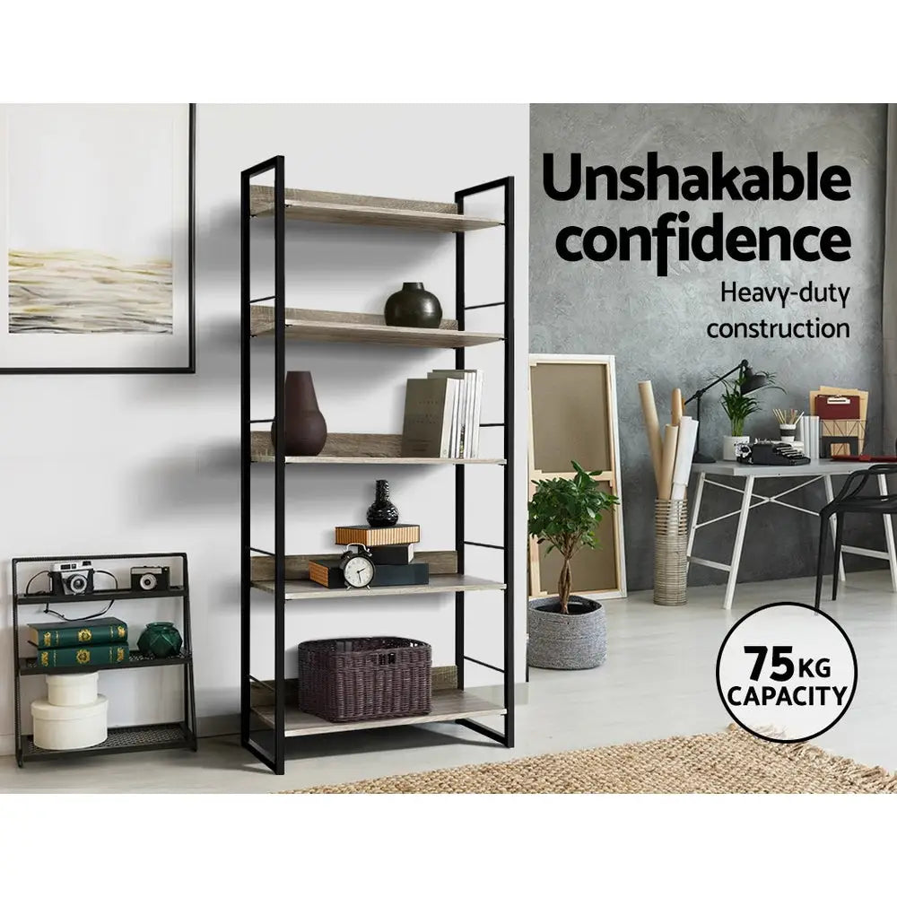 Artiss Bookshelf 5 Tiers - NOE Black and Oak - Furniture > Office