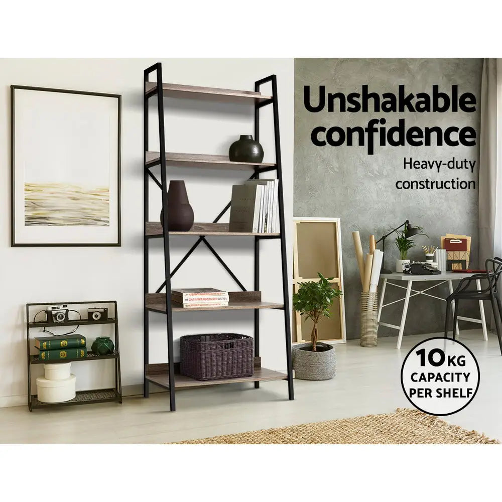 Artiss Bookshelf 5 Tiers - NOR Black and Oak - Furniture > Office
