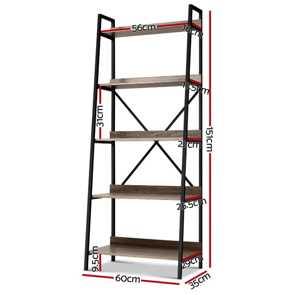 Artiss Bookshelf 5 Tiers - NOR Black and Oak - Furniture > Office