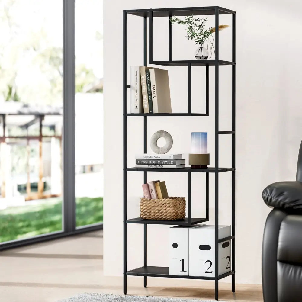 Artiss Bookshelf 5 Tiers RHYS Black - Furniture > Living Room