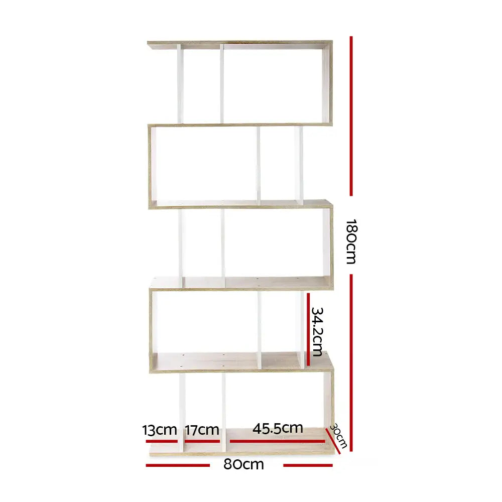 Artiss Bookshelf 5 Tiers - RITA White and Oak - Furniture > Living Room