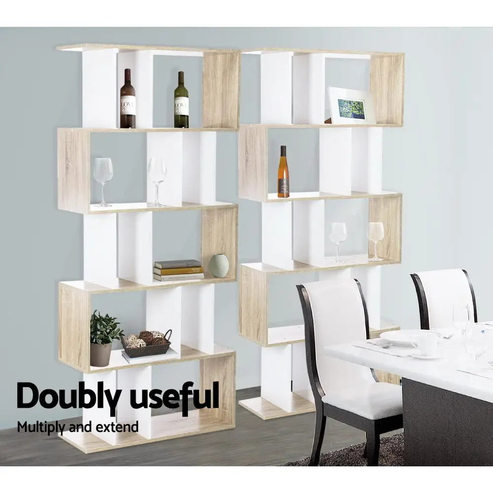 Artiss Bookshelf 5 Tiers - RITA White and Oak - Furniture > Living Room