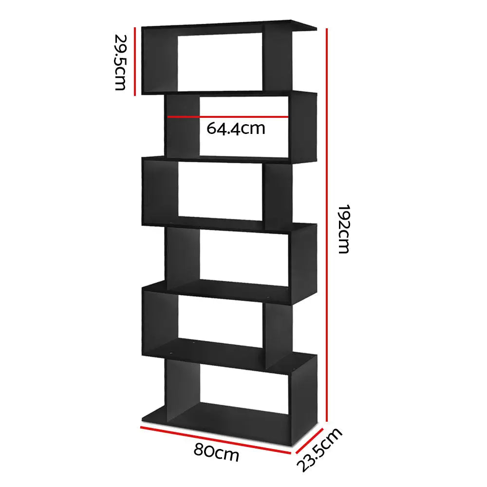 Artiss Bookshelf 6 Tiers - RIVA Black - Furniture > Bedroom