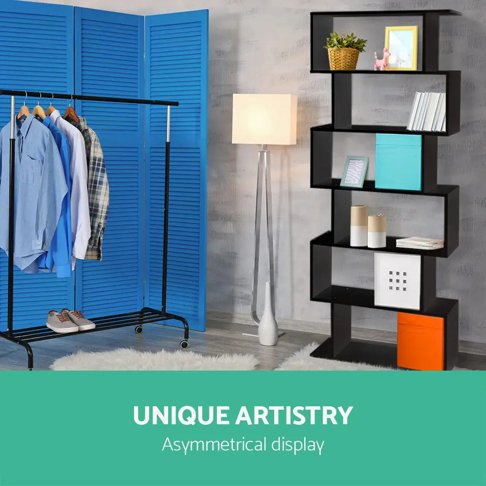 Artiss Bookshelf 6 Tiers - RIVA Black - Furniture > Bedroom