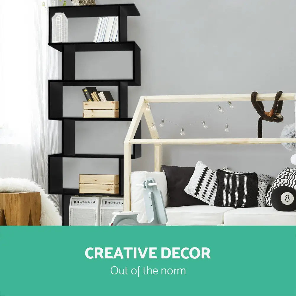 Artiss Bookshelf 6 Tiers - RIVA Black - Furniture > Bedroom