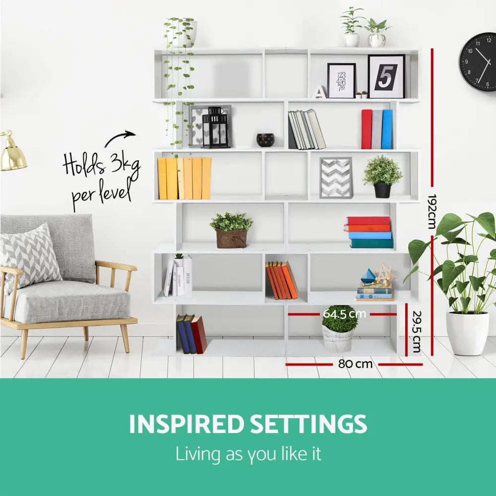Artiss Bookshelf 6 Tiers - RIVA White - Furniture > Bedroom