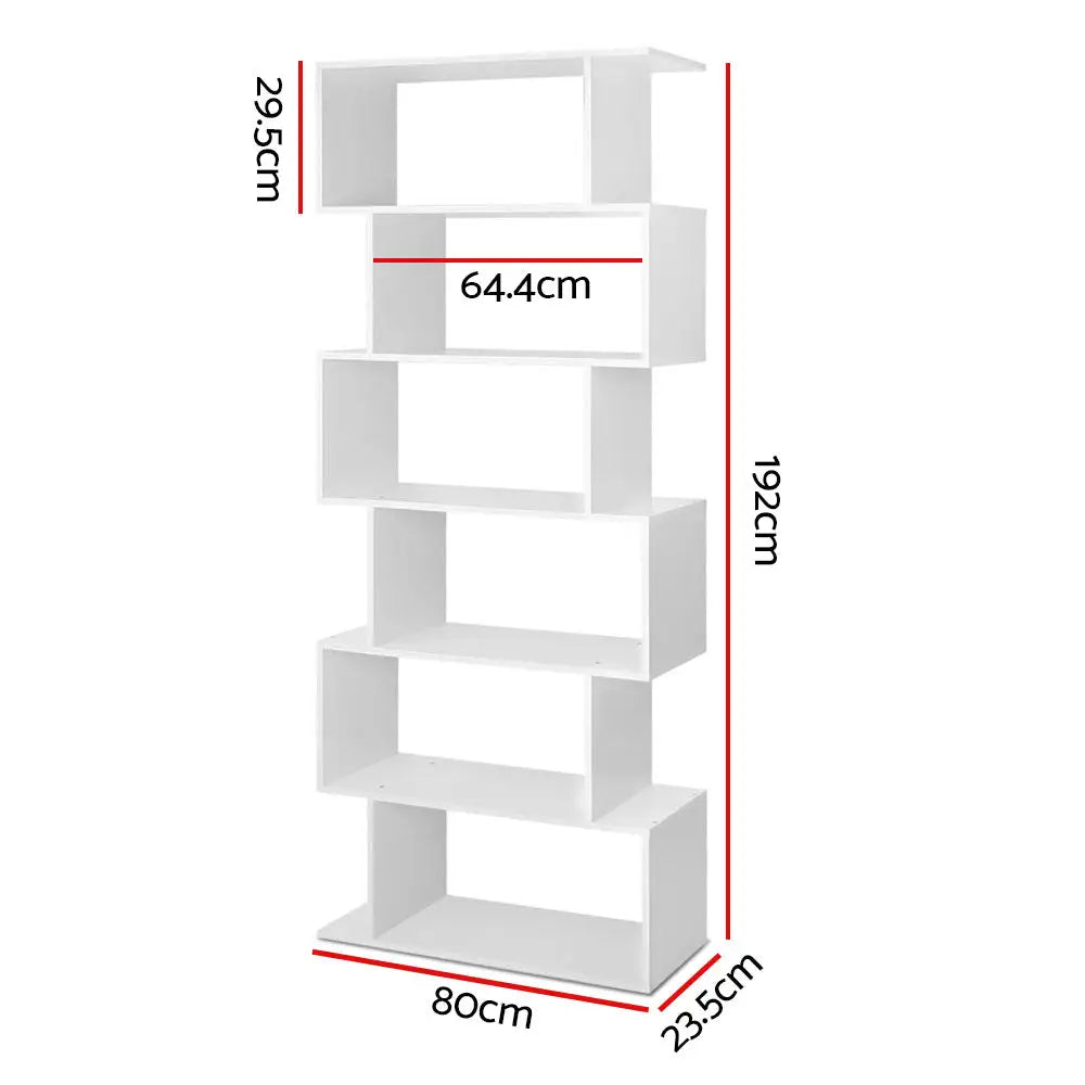 Artiss Bookshelf 6 Tiers - RIVA White - Furniture > Bedroom