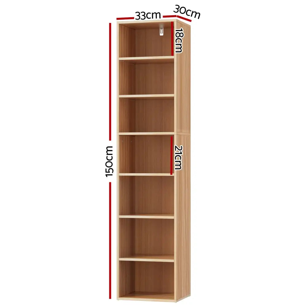 Artiss Bookshelf 7 Tiers MILO Pine - Furniture > Living Room