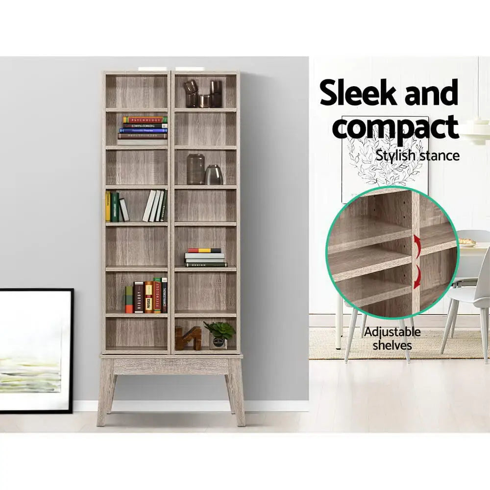 Artiss Bookshelf CD Storage Rack - BERG Oak - Furniture > Living Room > Bookcases & Shelves