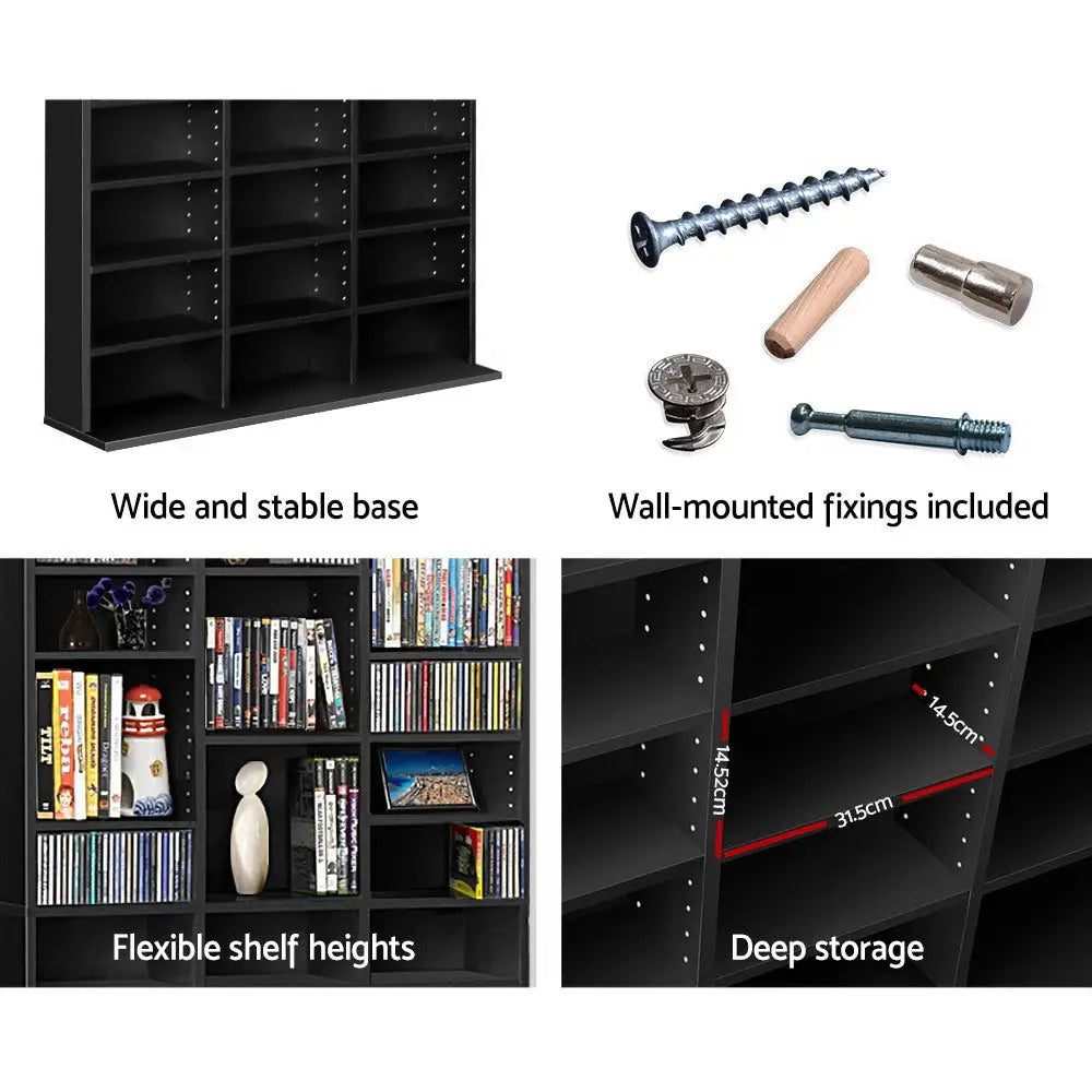 Artiss Bookshelf CD Storage Rack - BERT Black - Furniture > Living Room > Bookcases & Shelves