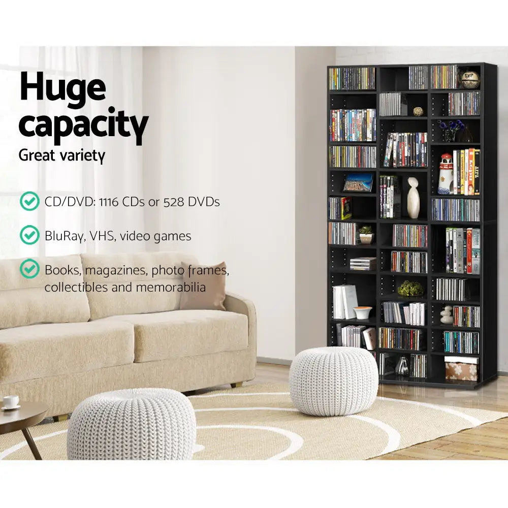 Artiss Bookshelf CD Storage Rack - BERT Black - Furniture > Living Room > Bookcases & Shelves