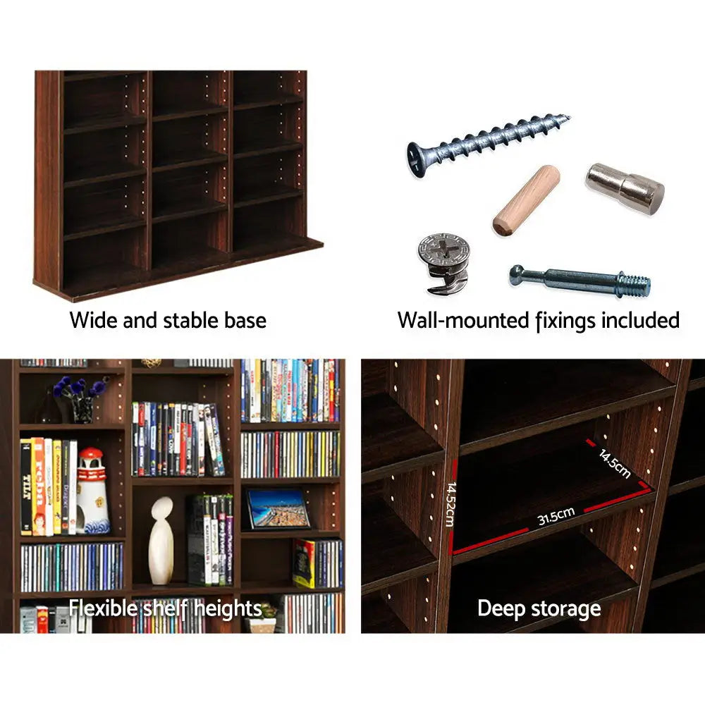 Artiss Bookshelf CD Storage Rack - BERT Brown - Home & Garden > Storage