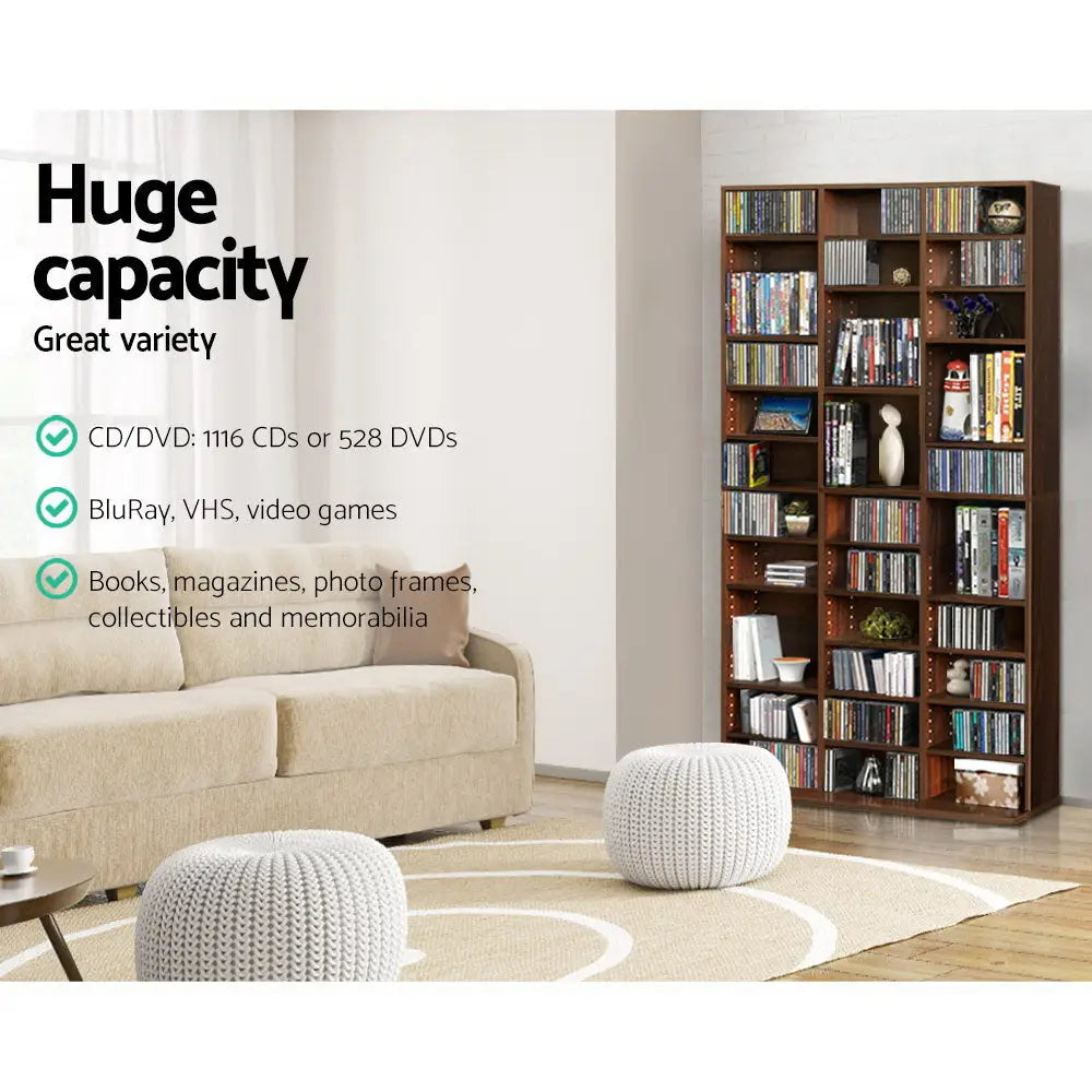 Artiss Bookshelf CD Storage Rack - BERT Brown - Home & Garden > Storage