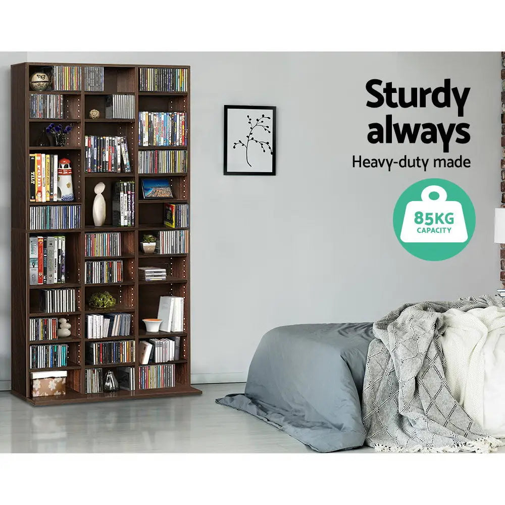 Artiss Bookshelf CD Storage Rack - BERT Brown - Home & Garden > Storage