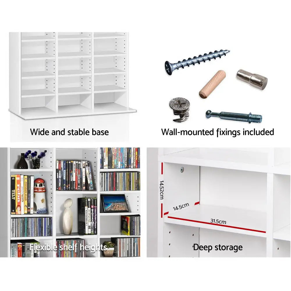 Artiss Bookshelf CD Storage Rack - BERT White - Home & Garden > Storage