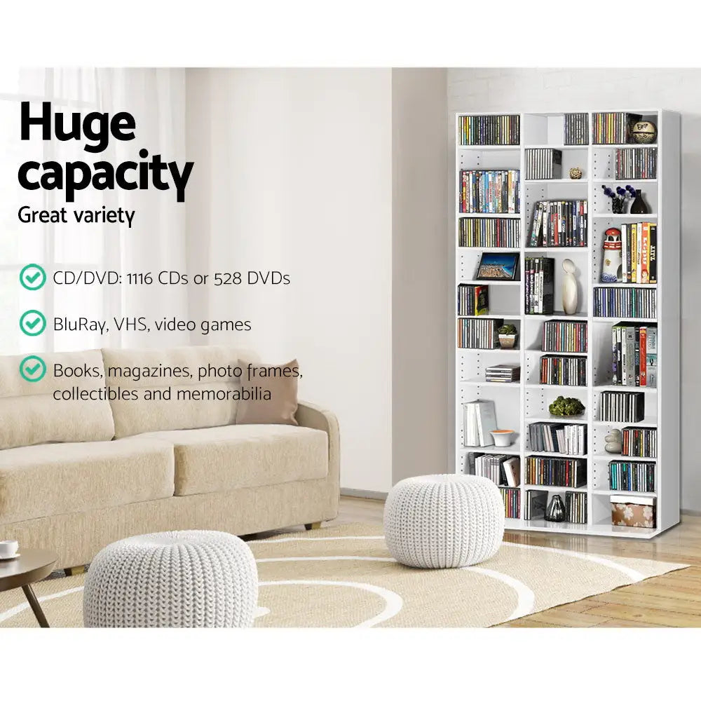 Artiss Bookshelf CD Storage Rack - BERT White - Home & Garden > Storage