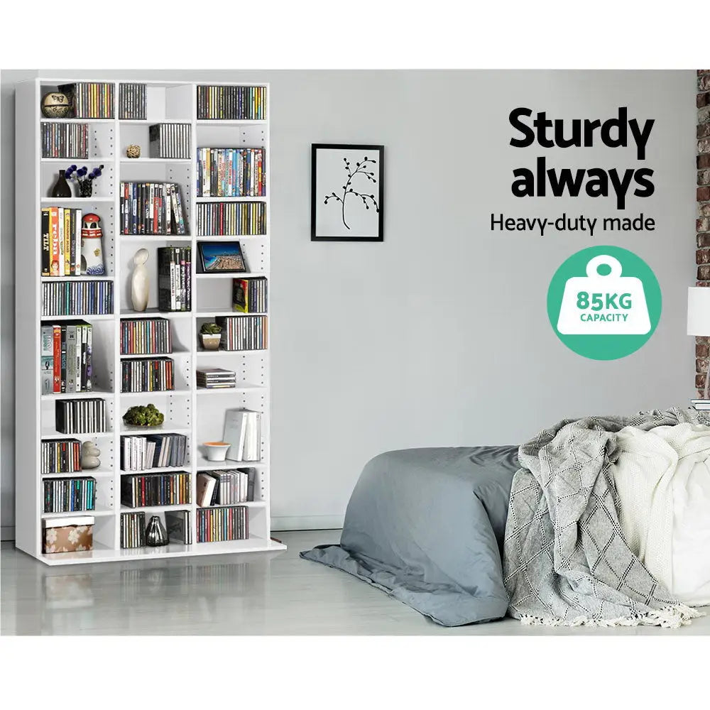 Artiss Bookshelf CD Storage Rack - BERT White - Home & Garden > Storage