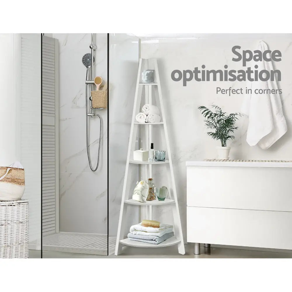 Artiss Bookshelf Corner Shelf 5 Tiers - CANE White - Furniture > Living Room