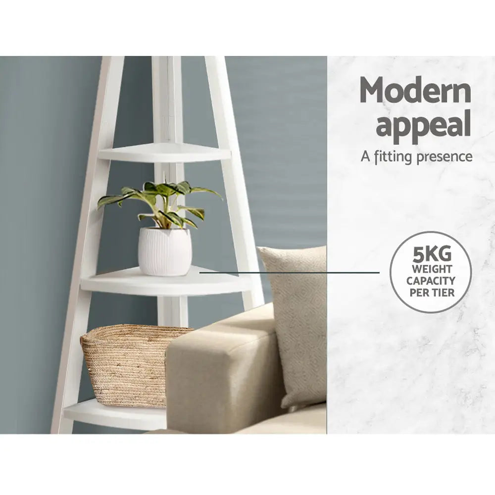 Artiss Bookshelf Corner Shelf 5 Tiers - CANE White - Furniture > Living Room