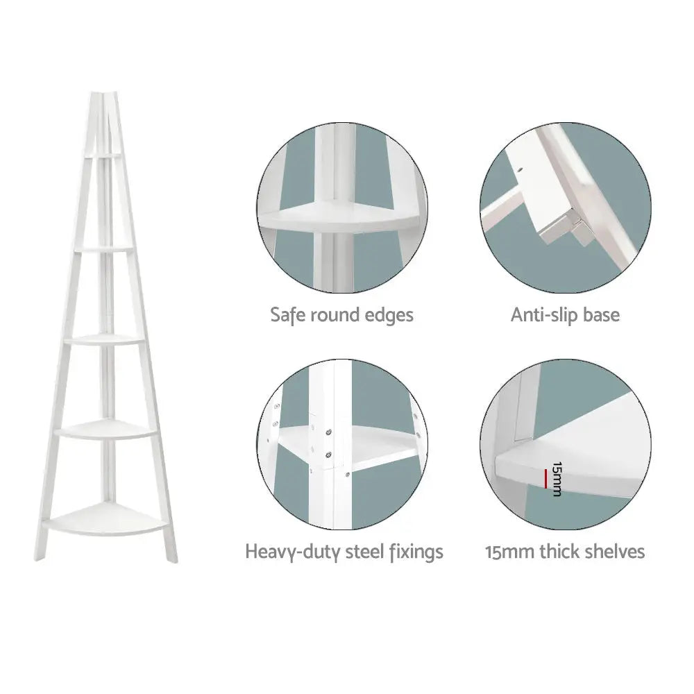 Artiss Bookshelf Corner Shelf 5 Tiers - CANE White - Furniture > Living Room