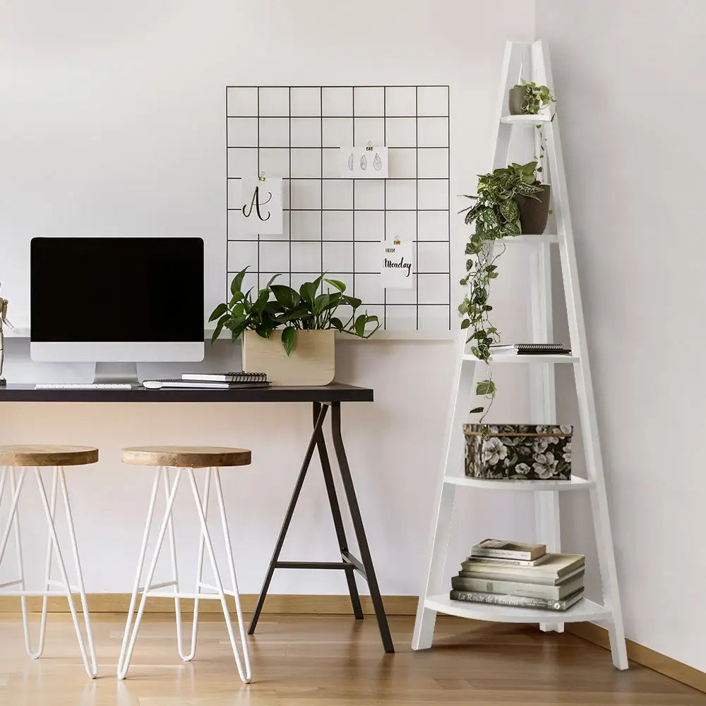 Artiss Bookshelf Corner Shelf 5 Tiers - CANE White - Furniture > Living Room