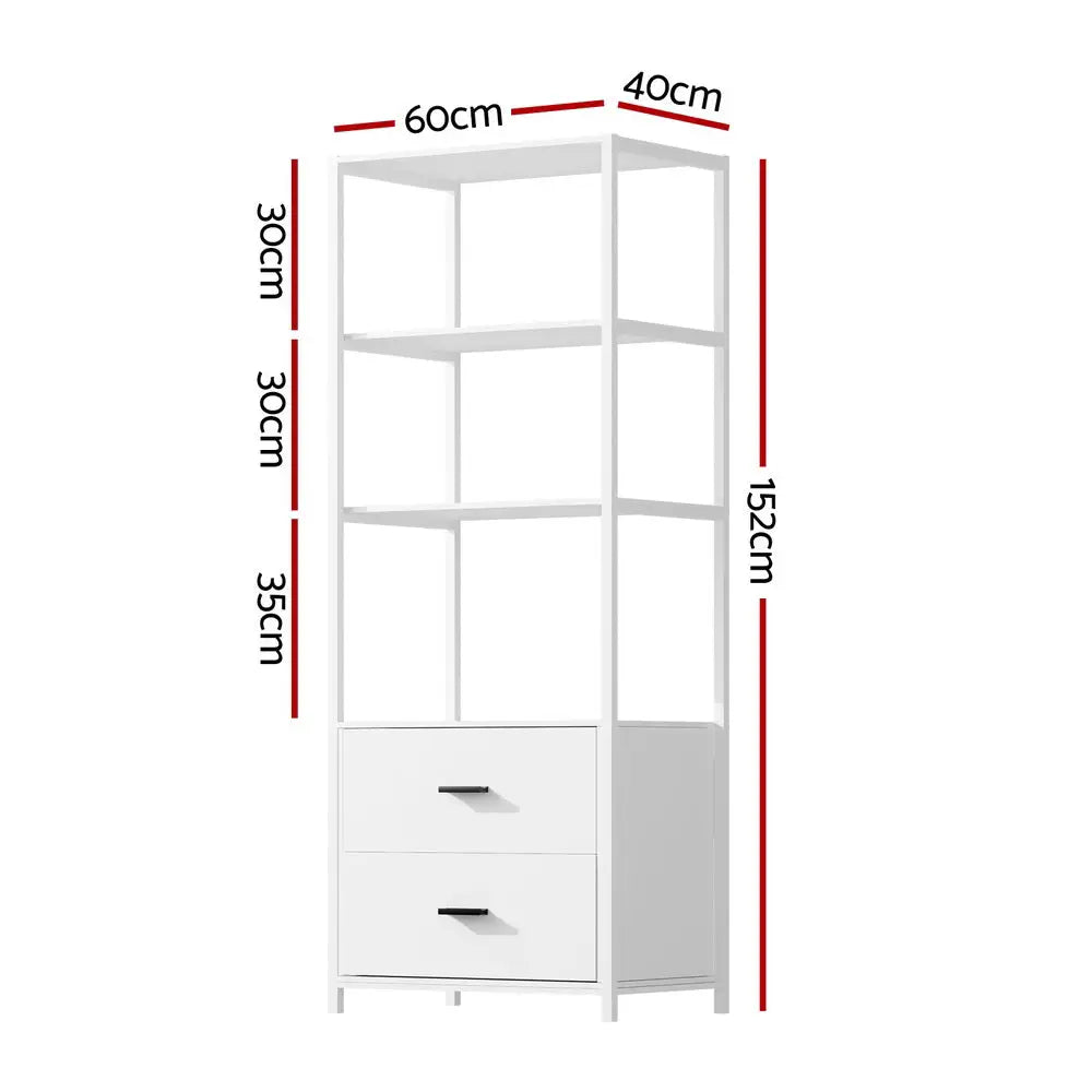 Artiss Bookshelf Display Shelf 2 Drawers 152CM White - Furniture > Living Room > Bookcases & Shelves
