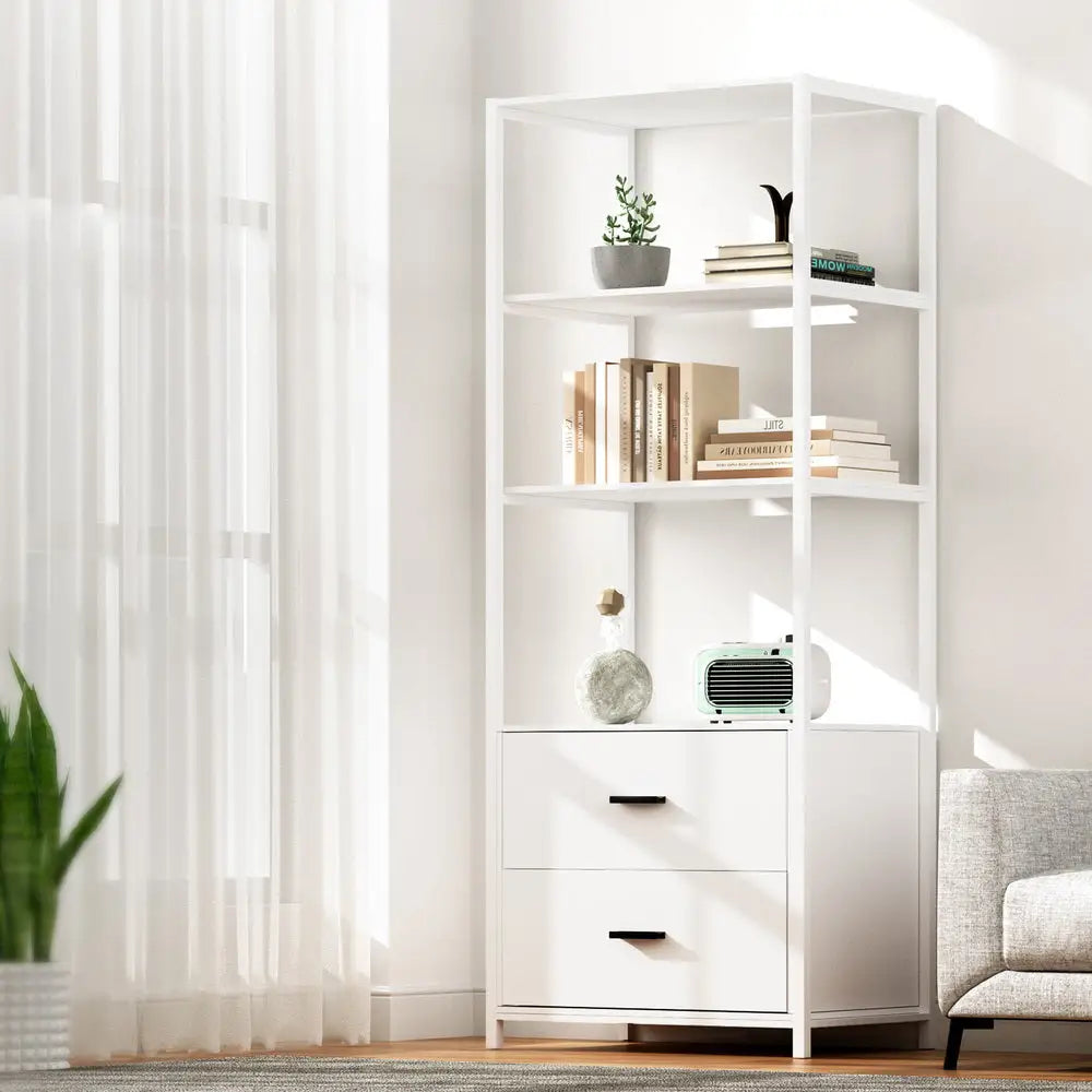 Artiss Bookshelf Display Shelf 2 Drawers 152CM White - Furniture > Living Room > Bookcases & Shelves
