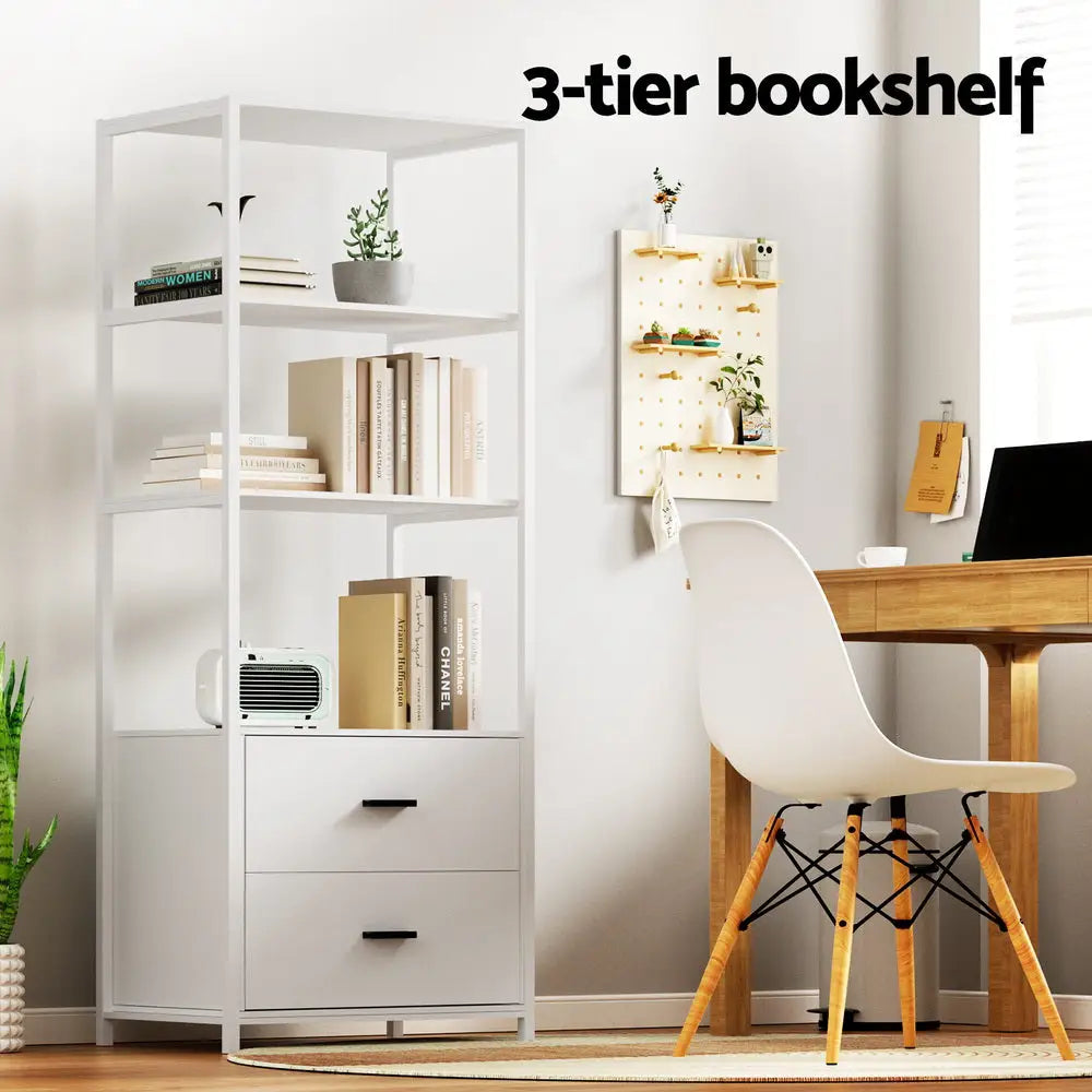 Artiss Bookshelf Display Shelf 2 Drawers 152CM White - Furniture > Living Room > Bookcases & Shelves