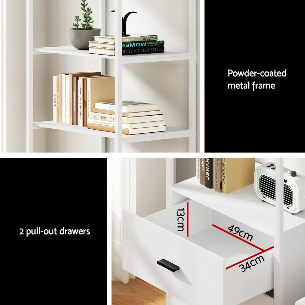 Artiss Bookshelf Display Shelf 2 Drawers 152CM White - Furniture > Living Room > Bookcases & Shelves