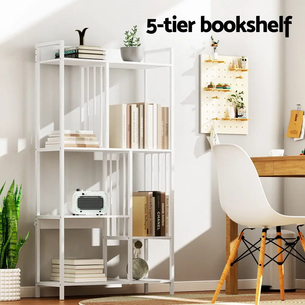 Artiss Bookshelf Display Shelves 5 Tiers 120cm White - Furniture > Living Room > Bookcases & Shelves