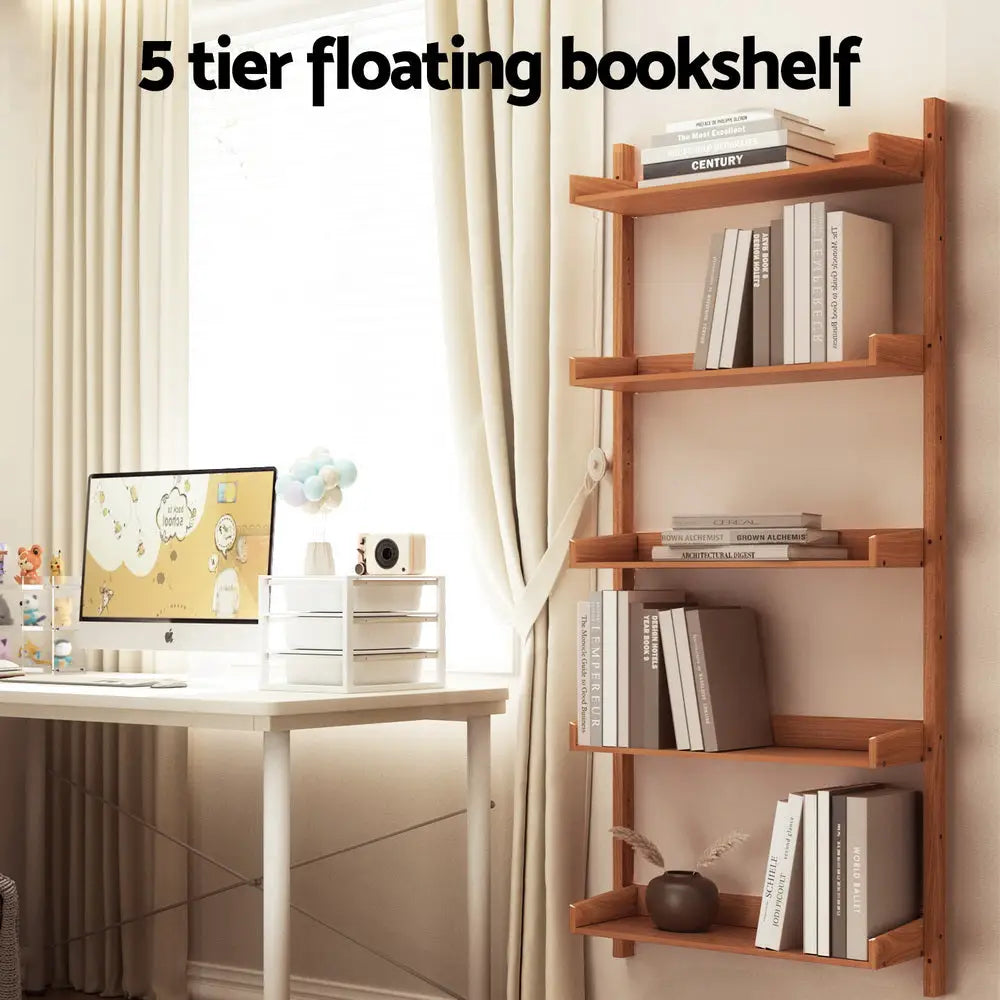 Artiss Bookshelf Floating Shelf CAPIZ Oak - Furniture > Office