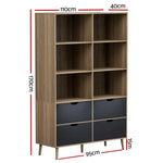 Artiss Bookshelf with 4 Drawers - MITZI Oak and Blue - Furniture > Bedroom
