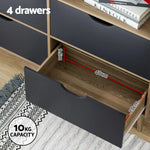 Artiss Bookshelf with 4 Drawers - MITZI Oak and Blue - Furniture > Bedroom