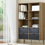 Artiss Bookshelf with 4 Drawers - MITZI Oak and Blue - Furniture > Bedroom