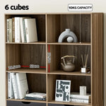 Artiss Bookshelf with 4 Drawers - MITZI Oak and Blue - Furniture > Bedroom