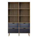 Artiss Bookshelf with 4 Drawers - MITZI Oak and Blue - Furniture > Bedroom