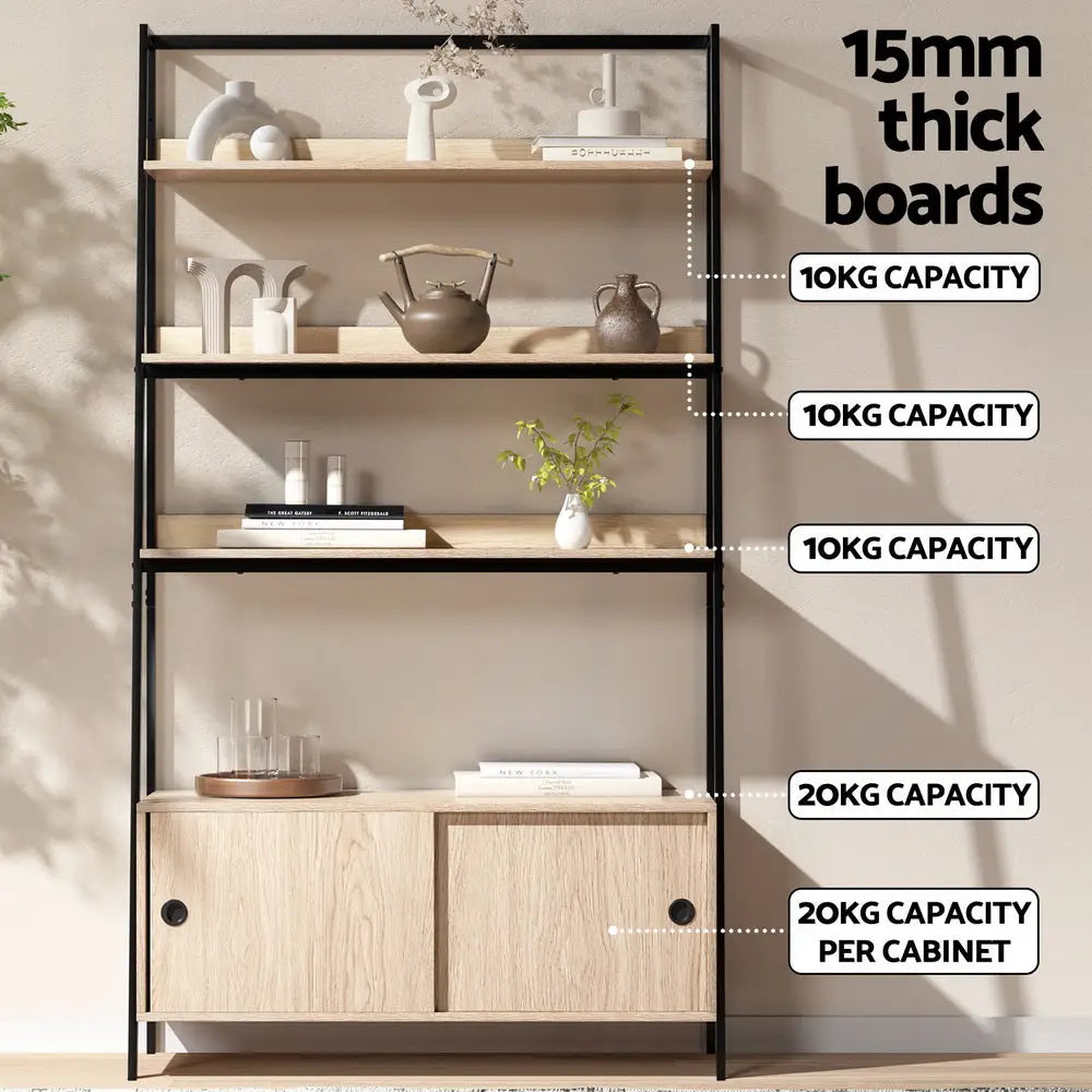 Artiss Bookshelf with Cabinet MIRA Oak - Furniture > Office