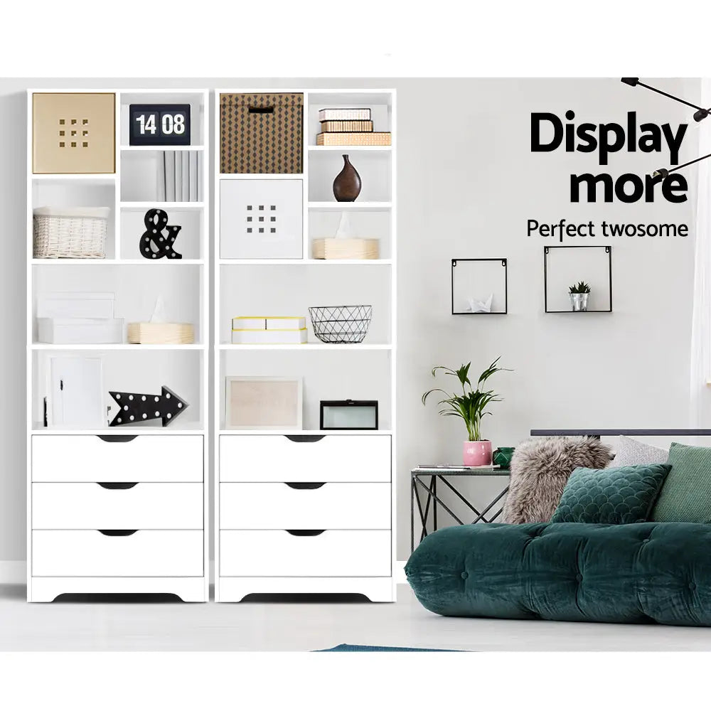 Artiss Bookshelf with Drawers - NANA White - Furniture > Living Room