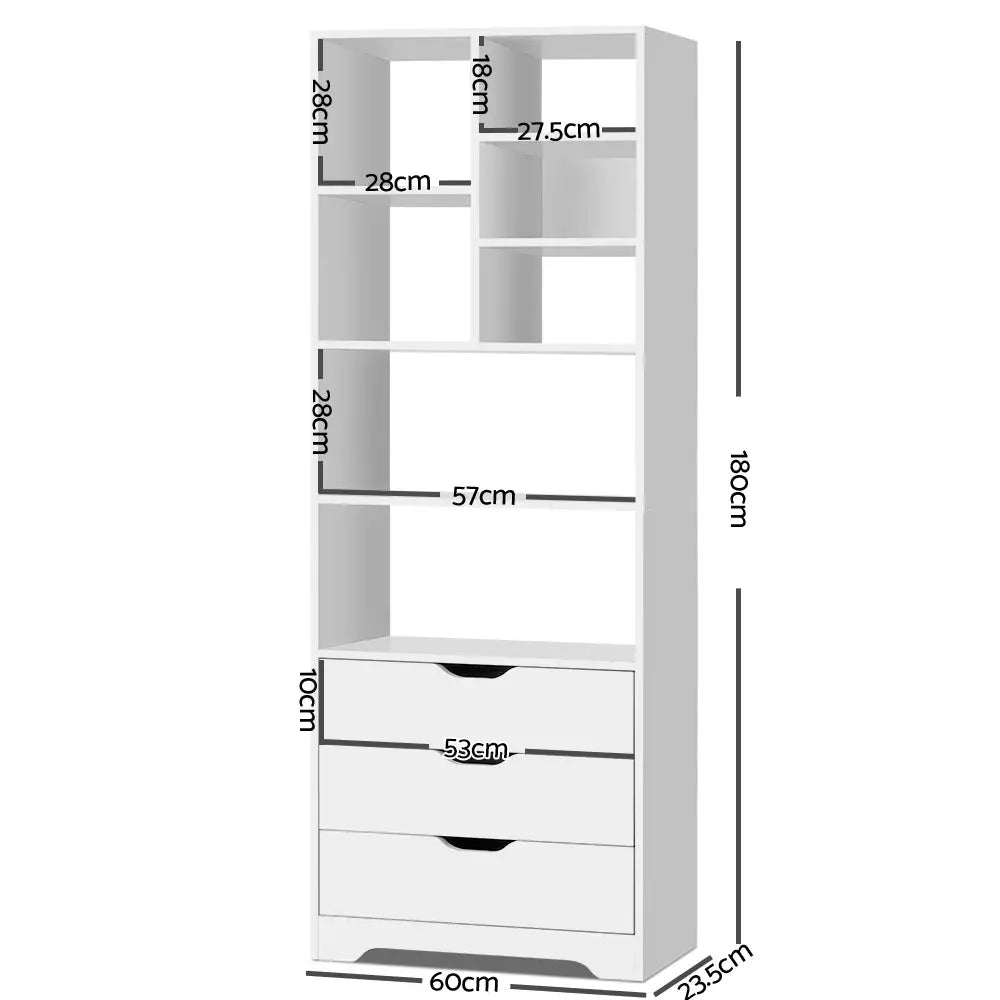 Artiss Bookshelf with Drawers - NANA White - Furniture > Living Room