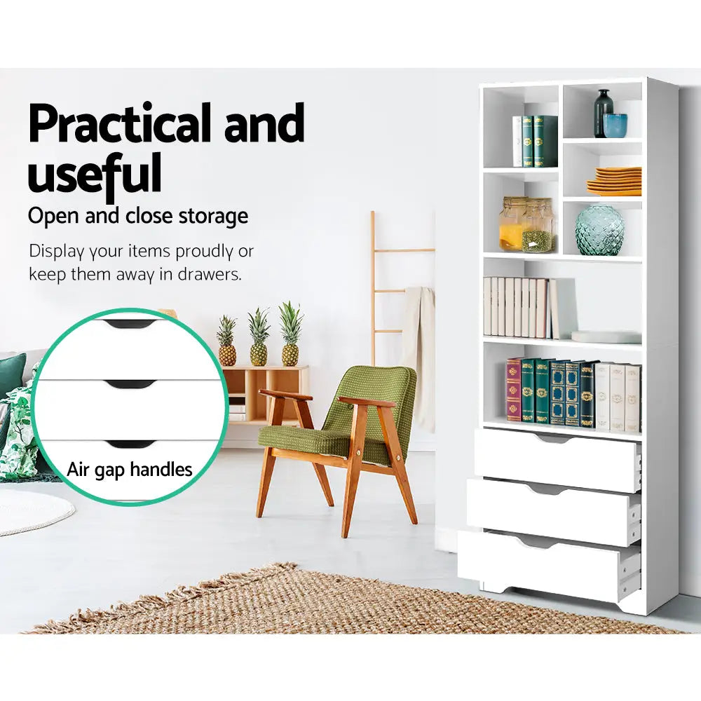 Artiss Bookshelf with Drawers - NANA White - Furniture > Living Room