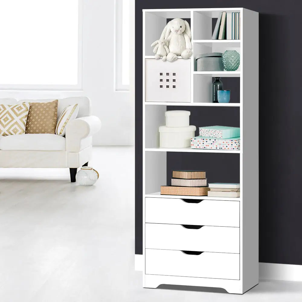 Artiss Bookshelf with Drawers - NANA White - Furniture > Living Room