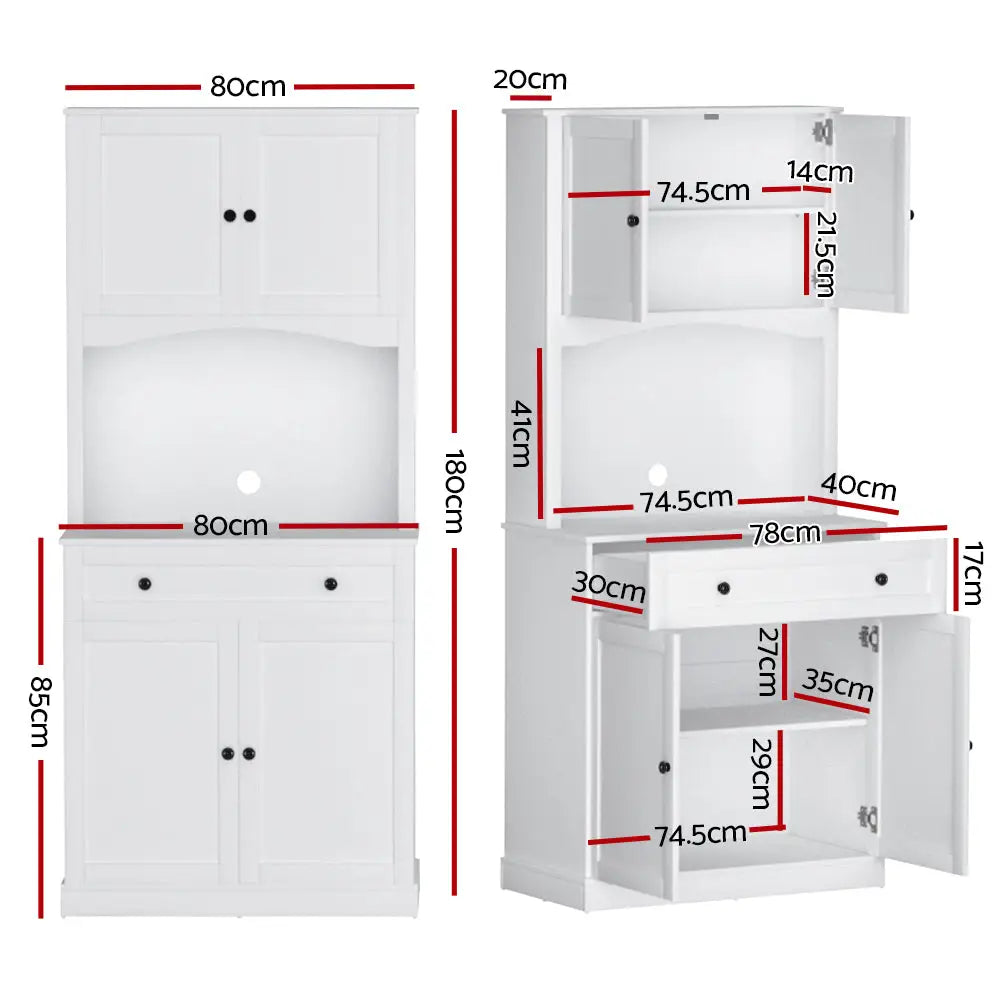 Artiss Buffet Sideboard Cabinet Cupboard Pantry Storage Shelves Hutch White - Furniture > Dining > Buffets & Sideboards