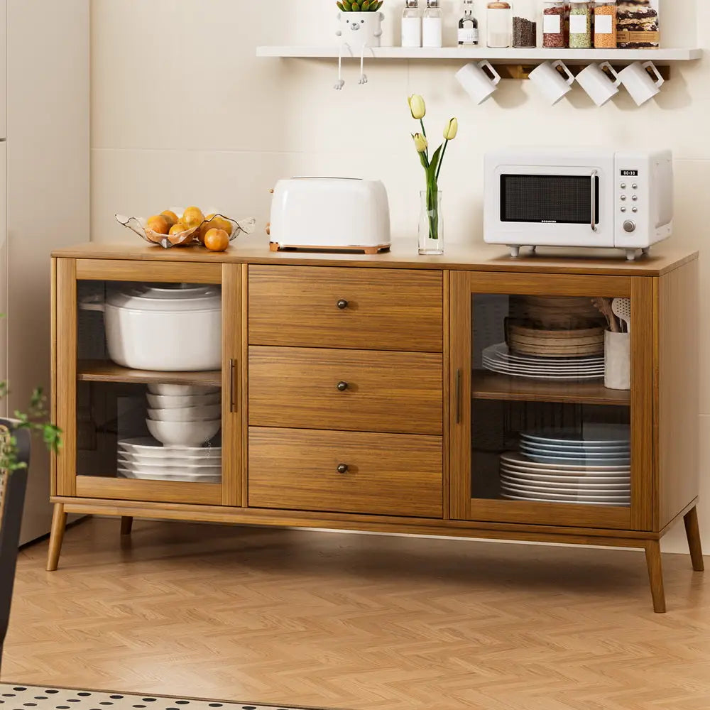 Artiss Buffet Sideboard Glass Doors - Oak - Furniture > Living Room