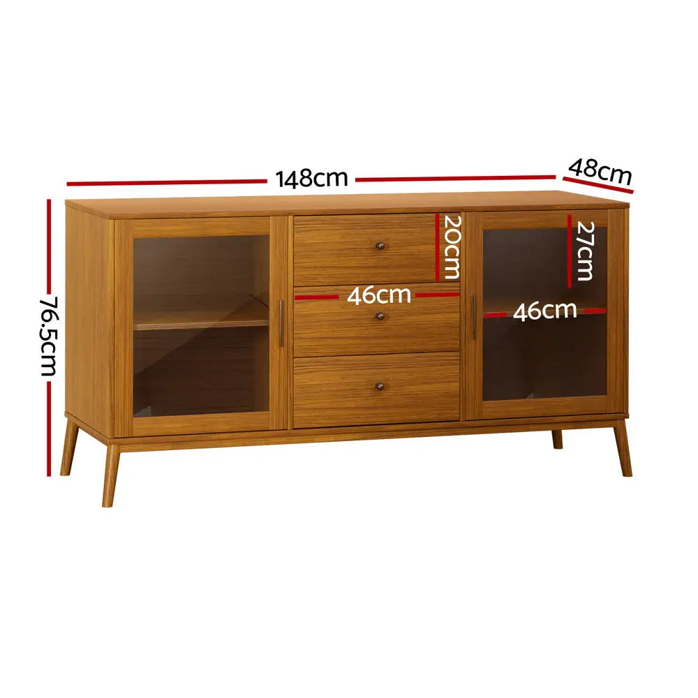 Artiss Buffet Sideboard Glass Doors - Oak - Furniture > Living Room